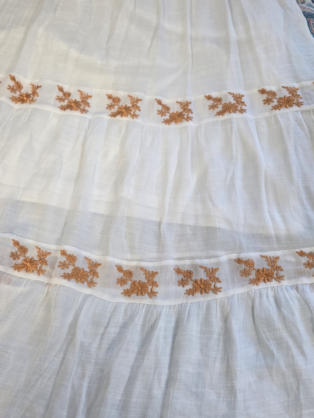 J Gee White Embroidered Smocked Dress PXL Petite XL Boho Floral Festival Midi - Picture 11 of 16